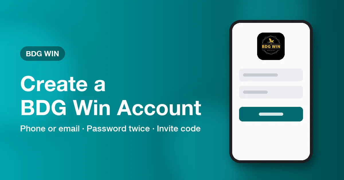 Banner titled Create a BDG Win Account listing phone or email, password and invite code
